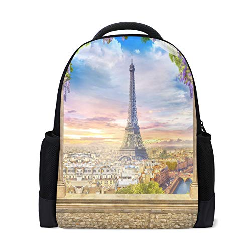 Paris Eiffelturm Reise Laptop Rucksack Schule Buch Tasche Lavendel Blumen Casual Daypack Outdoor Business Wanderrucksäcke Camping Schultertaschen für Studenten Frauen Herren von Wamika