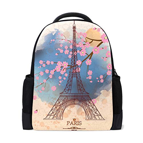 Paris Eiffelturm Reise Laptop Rucksack Schule Büchertasche Kirschblüten Blumen Casual Daypack Outdoor Business Wanderrucksäcke Camping Schultertaschen für Studenten Frauen Herren von Fender