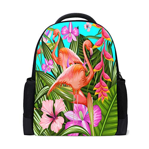 Pink Flamingo Blumen Reise Laptop Rucksack Schule Buch Tasche Tropische Hibiskus Blume Casual Daypack Outdoor Business Wandern Rucksäcke Camping Schultertaschen für Studenten Frauen Herren von Wamika