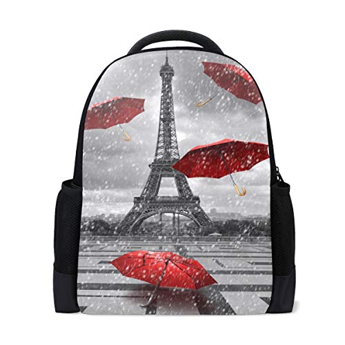 Romantischer Eiffelturm Reise Laptop Rucksack Schule Buch Tasche Rot Regenschirme Frankreich Street Freizeitrucksack Outdoor Business Wanderrucksäcke Camping Schultertaschen für Studenten Frauen Herren von Fender