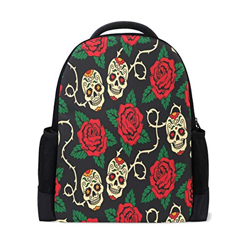 Rucksack, Motiv: grüne Blätter, mit Totenkopf-Motiv, für Reisen, Laptop, Schule, Bücher, Tasche, Tagesrucksack, Outdoor, Business, Wandern, Camping, Schultertaschen für Studenten, Frauen, Herren von Wamika