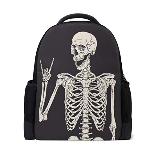 Rucksack, Skelett, Rock and Roll, für Reisen, Laptop, Schule, Bücher, Schädel, Knochen, Musik, lässiger Tagesrucksack, Outdoor, Business, Wandern, Camping, Schultertaschen für Studenten, Frauen, Herren von Wamika