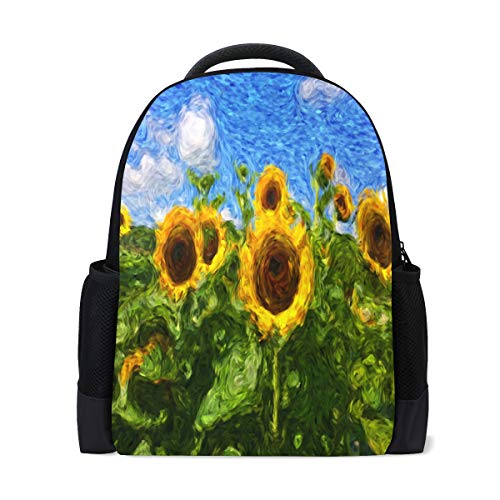 Rucksack, Sonnenblumen-Design, für Reisen, Laptop, Schule, Buchtasche, himmelgrüne Blätter, lässiger Tagesrucksack, Outdoor, Business, Wandern, Camping Schultertaschen für Damen und Herren von Wamika