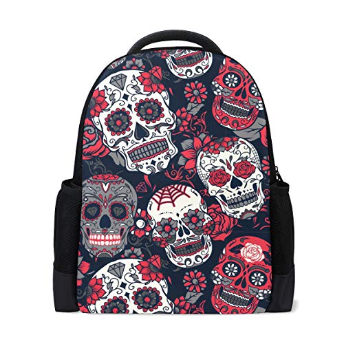 Rucksack mit Totenkopf-Motiv, bunt, für Reisen, Laptop, Schule, Bücher, Tasche, Blumen, Tagesrucksack, Outdoor, Business, Wandern, Camping, Schultertaschen für Studenten, Frauen, Herren von Fender