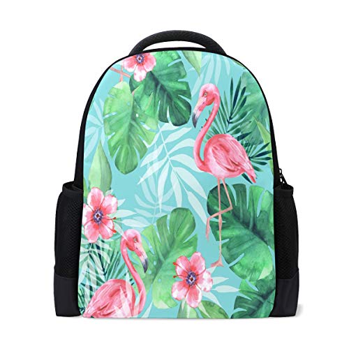 Rucksack mit tropischem Flamingo-Blumen-Motiv, für Reisen, Laptop, Schule, Bücher, Tasche, Vogel, Tiere, Palmen, Blätter, lässiger Tagesrucksack, Outdoor, Business, Wandern, Camping, Schultertaschen für Studenten, Damen, Herren von Wamika