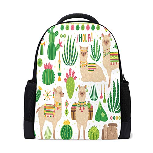 Süßer Llamas Reiserucksack für Laptop, Schule, Bücher, Kaktus, Tiere, Freizeitrucksack für Outdoor, Business, Wandern, Camping, Schultertaschen für Studenten, Frauen, Herren von Fender