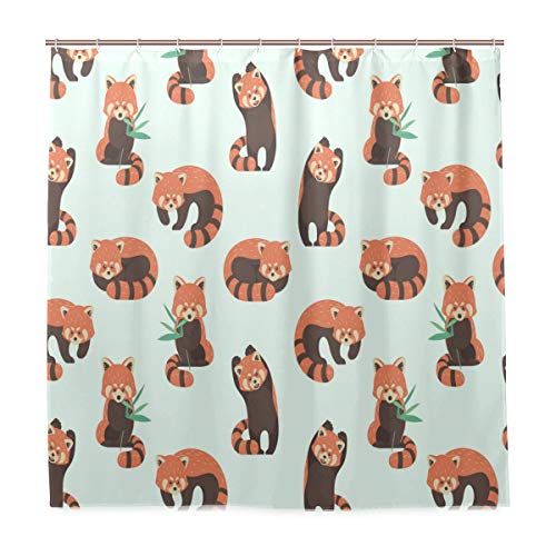 Süßer roter Panda Stoff Duschvorhang mit Haken Wasserdicht Zuhause Badezimmer Tier Bambus Dekoration Baddekor Stoff Duschvorhang schimmelresistent 180 x 180 cm von Wamika