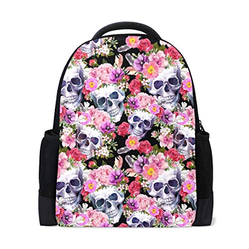 Sugar Skull Reiserucksack für Laptop, Schule, Buchtasche, Rose, Blumen, Skelett, Outdoor, Business, Wandern, Rucksäcke für Studenten, Damen, Herren von Fender