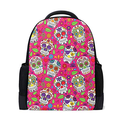 Sugar Skull Travel Laptop Rucksack Schule Buch Tasche Day of The Dead Daisy Flower Causal Daypack Outdoor Business Wanderrucksäcke Camping Schultertaschen für Studenten Frauen Herren von Wamika