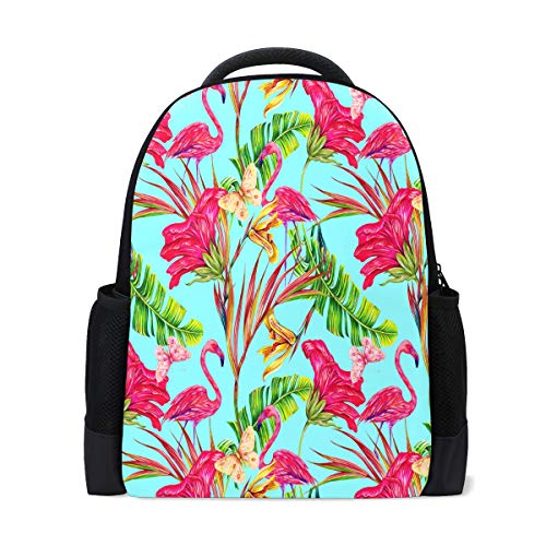 Tropische rosa Flamingo Schmetterling Reise Laptop Rucksack Schule Buch Tasche Hibiskus Blumen Palmen Blätter Casual Daypack Outdoor Business Wandern Rucksäcke Camping Schultertaschen für Studenten Frauen Herren von Fender