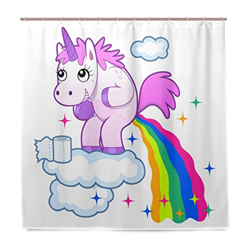 Wamika Badezimmer-Duschvorhang mit lächelndem Einhorn, Regenbogen-Design, strapazierfähiger Stoff, schimmelresistent, wasserdicht, mit 12 Haken, 183,0 cm x 183,0 cm von Wamika