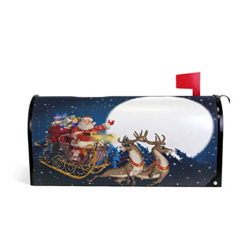 Wamika Briefkasten-Abdeckung, Motiv: Weihnachtsmann auf Rentier, magnetisch, für den Innen- und Außenbereich, Standardgröße 52 cm (L) x 46 cm (B), PVC, Multi, 52.6x45.8cm von Wamika