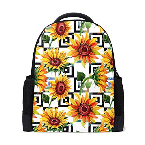 Wildflower Sunflower Rucksack für Laptop, Schule, Buchtasche, Gelbe Blumen, grüne Blätter, lässiger Tagesrucksack, Outdoor, Business, Wandern, Rucksäcke für Studenten, Damen, Herren von Wamika