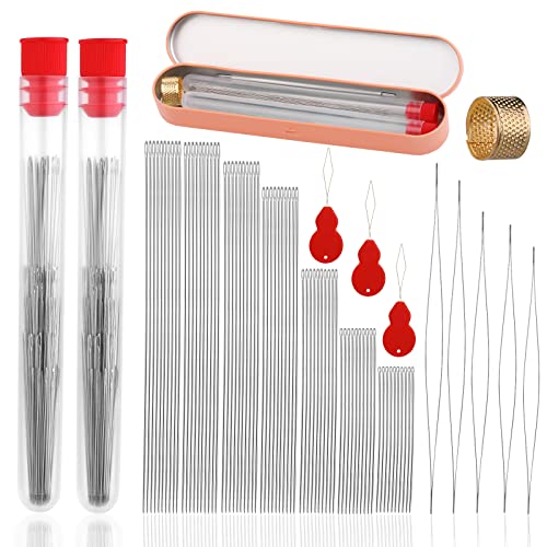 Perlennadel Set 70 Stück Lange gerade Perlennadeln Sticknadeln Offene Perlennadeln in 5 Größen Rocaille Nadeln und Aufbewahrungsbox aus Eisen für die Herstellung von Armbändern Silber von Wamkon