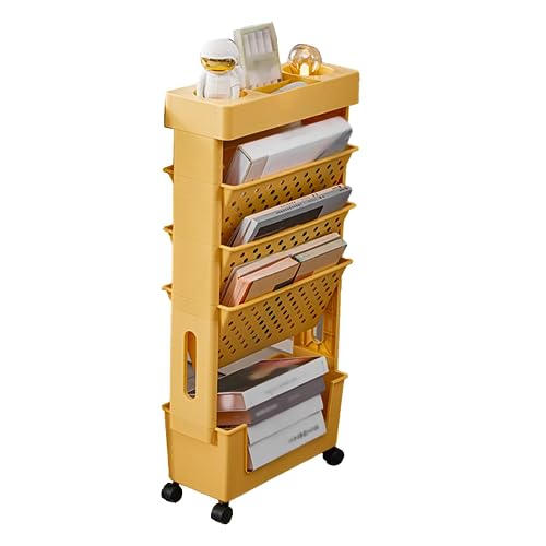 Wamsound Movable Desk Floor Mounted Pulley Movable Bookshelf Classroom Desktop Textbook Storage Rack Study Large Capacity Multi-Layer Book Storage Rack Green (Orange) von Wamsound