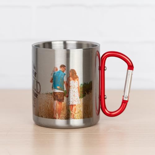 Wanapix | Bedruckte Edelstahl-Tasse mit Karabiner | 30 cl Fassungsvermögen | Personalisiert durch Farbdruck | Tasse für Camping und Outdoor | Mit beliebigem Text oder Bild bedruckt von Wanapix