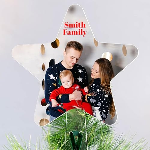 Wanapix | Christbaumspitze Stern mit Foto und Texte | Personalisierter Weihnachtsbaumspitze | Flacher Christbaumstern | Acryl - 17x25 cm | 100% Personalisiert von Wanapix