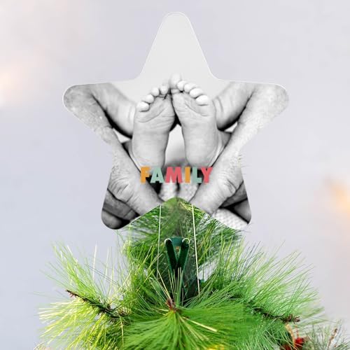 Wanapix | Christbaumspitze Stern mit Foto und Texte | Personalisierter Weihnachtsbaumspitze | Flacher Christbaumstern | Acryl - 17x25 cm | Familien-Collage von Wanapix