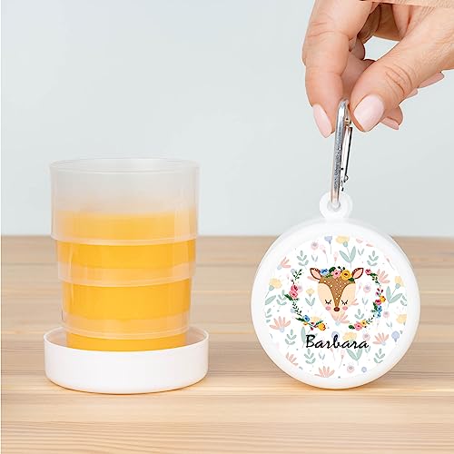 Wanapix | Faltbecher Bedrucken mit Namen | personalisiert Faltbare Reisebecher für Kinder | Mit Metallkarabiner | Pillenbox mit Deckel | BPA freier | 220 ml | Hirsche von Wanapix