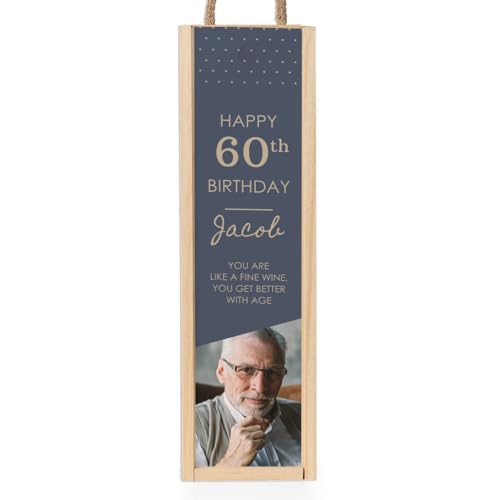 Wanapix | Individuelle Weinkiste mit Bild und Text | Holzkiste mit Schiebedeckel und Griff | Für 1 Flasche | Geburtstagsgeschenk | 11 x 37,5 x 10,5 cm von Wanapix