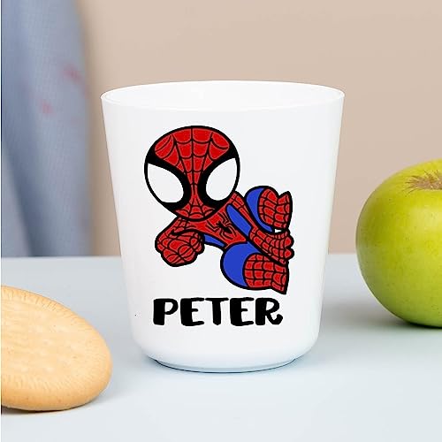 Wanapix | Kunststoffbecher mit Namen für Kinder | Unzerbrechlicher Trinkbecher Personalisierter | Schule/Kindergarten| BPA freier | 235ml | Spider Hero von Wanapix