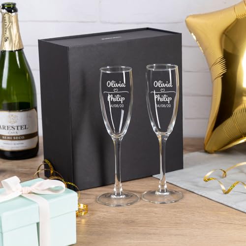 Wanapix | Personalisierte 2er Pack Sektgläser | Inklusive Präsentationsetui | Gravierten Sekt-Glas | Originelles Geschenk für Paare | Jahrestag/Hochzeit | Kristall - 20cl. | Heart von Wanapix
