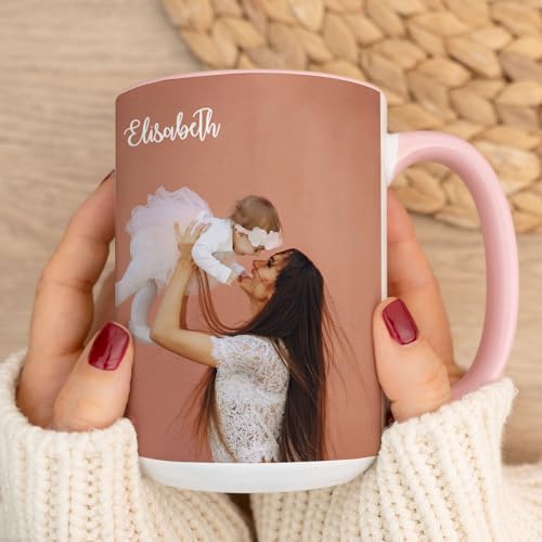 Wanapix | Personalisierte Tasse XL mit Foto/Text | 440 ml | Bedrucken/Fototasse/Motivtasse/Werbetasse/Firmentasse | Personalisierte Geschenke | Becher aus Keramik | ROSA von Wanapix