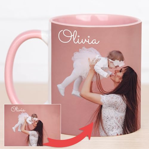 Wanapix | Personalisierte Tasse mit Foto/Text | Bedrucken/Fototasse/Motivtasse/Werbetasse/Firmentasse | Personalisierte Geschenke | 325ml | Becher aus Keramik | ROSA von Wanapix