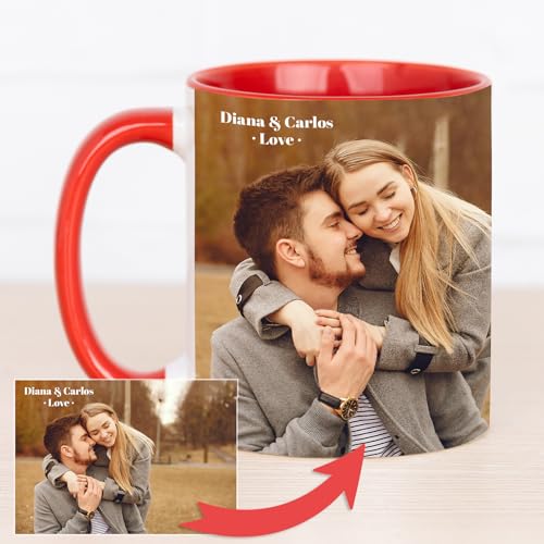 Wanapix | Personalisierte Tasse mit Foto/Text | Bedrucken/Fototasse/Motivtasse/Werbetasse/Firmentasse | Personalisierte Geschenke | 325ml | Becher aus Keramik | ROT von Wanapix