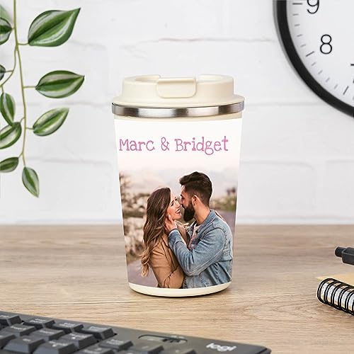 Wanapix | Personalisierter Thermosbecher 350 ml | Kaffeebecher mit Foto und Text | Coffee to go | BPA-fre | Rostfreier Stahl | 100% Personalisiert Beige von Wanapix