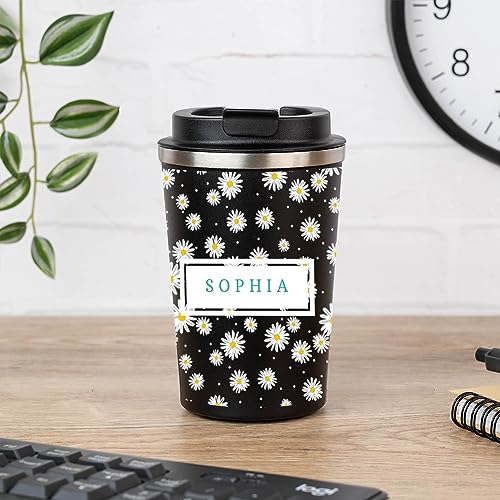 Wanapix | Personalisierter Thermosbecher 350 ml | Kaffeebecher mit Name | Coffee to go | BPA-fre | Rostfreier Stahl | Daisy von Wanapix