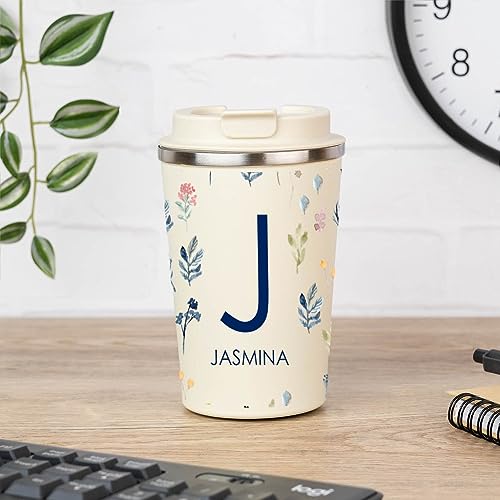 Wanapix | Personalisierter Thermosbecher 350 ml | Kaffeebecher mit Name | Coffee to go | BPA-fre | Rostfreier Stahl | Watercolor Flowery von Wanapix
