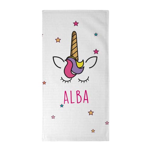 Wanapix | Rechteckiges Handtuch mit Ihrem Namen | 70x140 cm | Personalisiertes Strandtuch für Kinder | Bade- und Poolhandtücher | Waschmaschinengeeignet | Einhorn von Wanapix