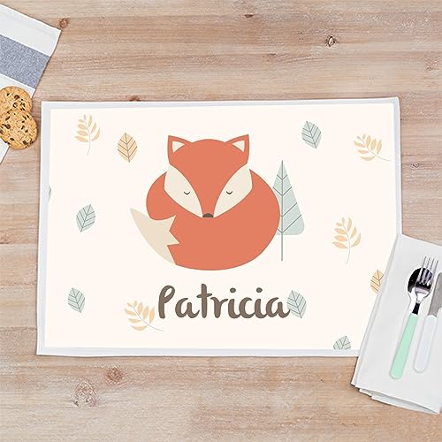 Wanapix | Tischset für Kinder Personalisiert mit Namen | Platzdecke Wachstuch Bedrucken | Wasserdicht und pflegeleichtes | 50x35 cm | Kleiner Fuchs von Wanapix