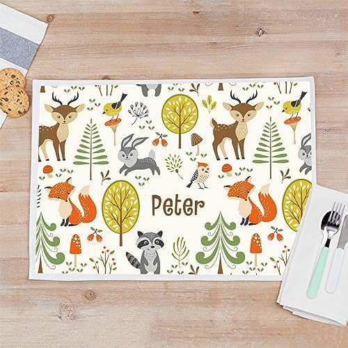 Wanapix | Tischset für Kinder Personalisiert mit Namen | Platzdecke Wachstuch Bedrucken | Wasserdicht und pflegeleichtes | 50x35 cm | Waldtiere von Wanapix