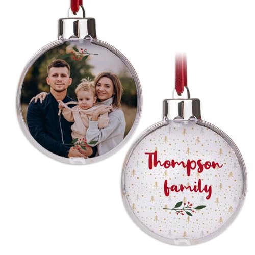 Wanapix | Weihnachtskugel mit Foto und Texte | Christbaumkugeln Personalisierte | Austauschbare Fotos | Weihnachtsdekoration | 8 cm | Weihnachtszweig von Wanapix