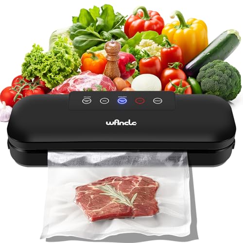 Wancle Vakuumierer Vakuumiergerät, 4 in1 Automatischer Lebensmittelversiegeler für Sous Vide Kochen und Trockene & Feuchte Lebensmittel, Folienschweißgerät mit 10 Vakuumierbeutel (Tiefschwarz) von Wancle