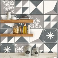 Fliesenaufkleber Patchwork "Bohemian-Grau", 10 Stück von WandAkzenteShop