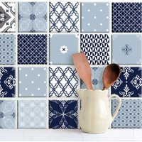 Fliesenaufkleber "Patchwork Emily" Blau, 12 Stück von WandAkzenteShop