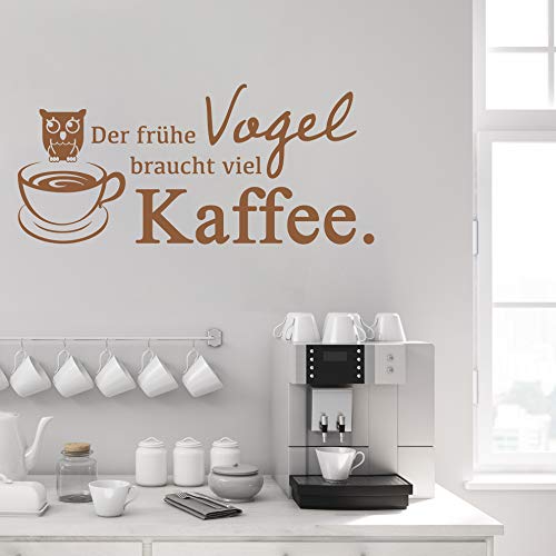 Der frühe Vogel braucht viel Kaffee - Wandaufkleber Wandtattoo Spruch Sticker Aufkleber - erhältlich in vielen Farben (Lehmbraun, 100 x 45 cm) von WandFactory