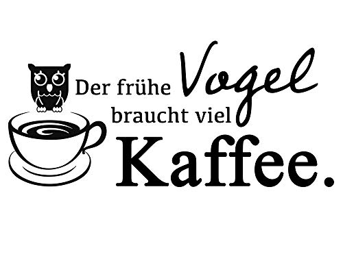 Der frühe Vogel braucht viel Kaffee - Wandaufkleber Wandtattoo Spruch Sticker Aufkleber - erhältlich in vielen Farben (Schwarz, 50 x 22 cm) von WandFactory