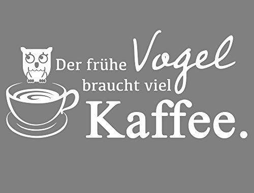 Der frühe Vogel braucht viel Kaffee - Wandaufkleber Wandtattoo Spruch Sticker Aufkleber - erhältlich in vielen Farben (Weiss, 50 x 22 cm) von WandFactory