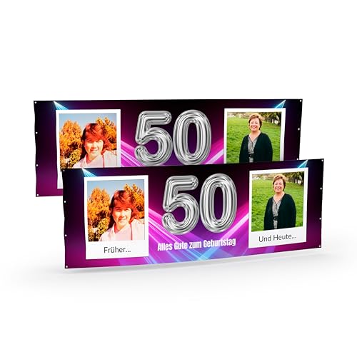 Banner selbst gestalten mit Foto und Text Lila I Geburtstagsbanner (50cm x 150cm) personalisiert für Männer und Frauen I Fahne selbst gestalten von WandMagie