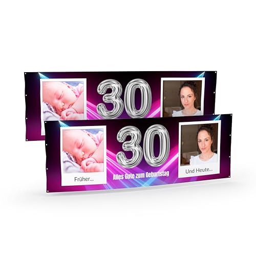 Banner selbst gestalten mit Foto und Text Lila I Geburtstagsbanner (50cm x 150cm) personalisiert für Männer und Frauen I Fahne selbst gestalten von WandMagie