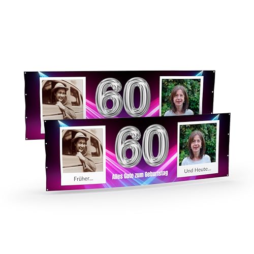 Banner selbst gestalten mit Foto und Text Lila I Geburtstagsbanner (50cm x 150cm) personalisiert für Männer und Frauen I Fahne selbst gestalten von WandMagie