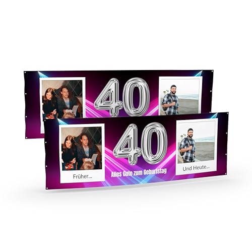 Banner selbst gestalten mit Foto und Text Lila I Geburtstagsbanner (50cm x 150cm) personalisiert für Männer und Frauen I Fahne selbst gestalten von WandMagie
