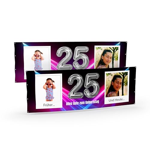 Banner selbst gestalten mit Foto und Text Lila I Geburtstagsbanner (50cm x 150cm) personalisiert für Männer und Frauen I Fahne selbst gestalten von WandMagie