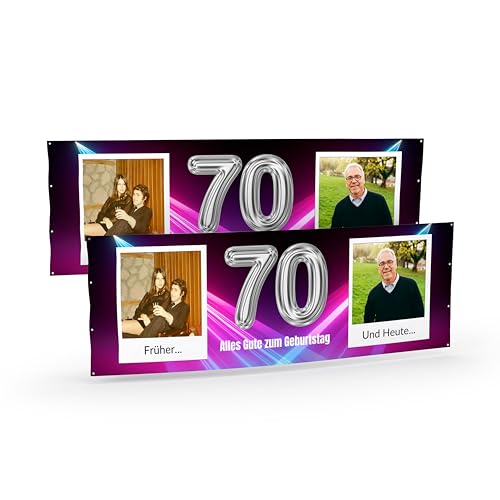Banner selbst gestalten mit Foto und Text Lila I Geburtstagsbanner (50cm x 150cm) personalisiert für Männer und Frauen I Fahne selbst gestalten von WandMagie
