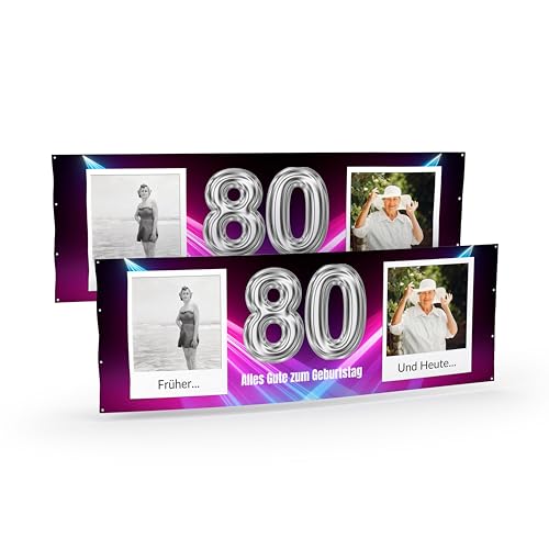 Banner selbst gestalten mit Foto und Text Lila I Geburtstagsbanner (50cm x 150cm) personalisiert für Männer und Frauen I Fahne selbst gestalten von WandMagie