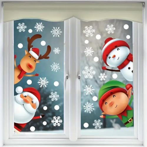 WandSticker4U®- 119 tlg. Fensterbilder Weihnachten Kinder MERRY CHRISTMAS bunt selbstklebend I Weihnachtsdeko Fenster Wichtel Elch Schneemann Schneeflocken wiederverwendbar groß von WandSticker4U